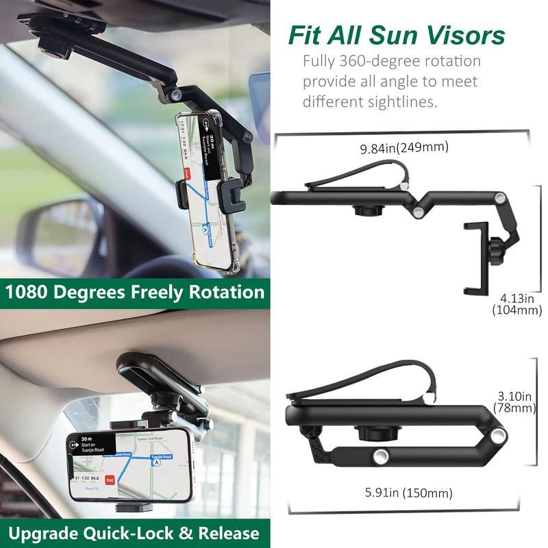 New 1080° Multi-Function Sun Visor Universal 360 Degree Rotating Phone Holder Suitable for Any Scene Car Holder-Rotatable and Retractable Porte Para Telefono Bracket Carmobile Supplies