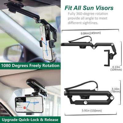 New 1080° Multi-Function Sun Visor Universal 360 Degree Rotating Phone Holder Suitable for Any Scene Car Holder-Rotatable and Retractable Porte Para Telefono Bracket Carmobile Supplies