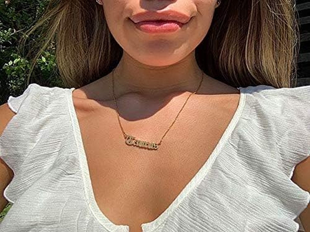 Zodiac Necklaces for Women Old English Necklace Horoscope Constellation Necklace Astrology Jewelry Stainless Steel Zodiac Jewelry 14.2"+2.75" (Gold, A: Aquarius Necklace (1.20-2.18))