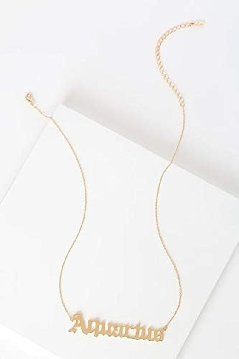 Zodiac Necklaces for Women Old English Necklace Horoscope Constellation Necklace Astrology Jewelry Stainless Steel Zodiac Jewelry 14.2"+2.75" (Gold, A: Aquarius Necklace (1.20-2.18))