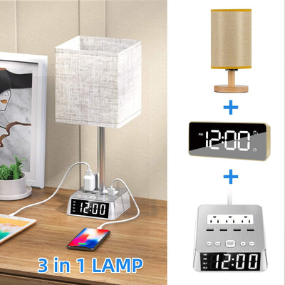 Table Lamp, 4 USB Ports &amp; AC Power Outlets, Alarm Clock