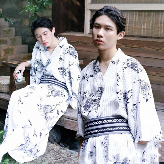 Japanese Men's Traditional Formal Wear Kimono Suit Gentleman Modified Outer Wear With Waist Seal