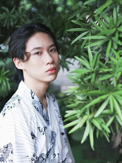 Japanese Men's Traditional Formal Wear Kimono Suit Gentleman Modified Outer Wear With Waist Seal