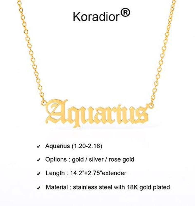 Zodiac Necklaces for Women Old English Necklace Horoscope Constellation Necklace Astrology Jewelry Stainless Steel Zodiac Jewelry 14.2"+2.75" (Gold, A: Aquarius Necklace (1.20-2.18))