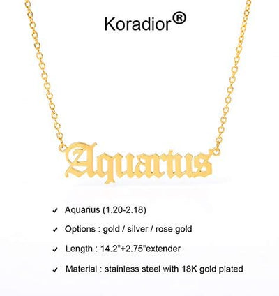 Zodiac Necklaces for Women Old English Necklace Horoscope Constellation Necklace Astrology Jewelry Stainless Steel Zodiac Jewelry 14.2"+2.75" (Gold, A: Aquarius Necklace (1.20-2.18))