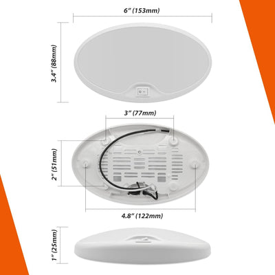12V RV Interior Light with On/Off Switch 6 Inch Oval LED Ceiling Light 4.5W 3500K Soft White Lighting, Pack of 1
