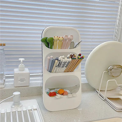 Chopsticks Storage Box Holder 3 Layers Spoon Fork Container Drain Rack Kitchen Utensil Drying Stand Organizer Tableware Tube
